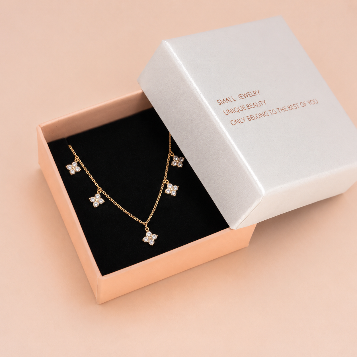 Gold Four Leaf Clover Pendant Necklace with Gift Box Gold Tone Cubic Zirconia Charm Necklace Adjustable Chain Dainty Everyday Jewellery Gift for Women