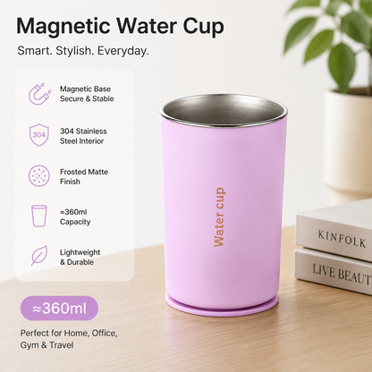 Pink 304 Stainless Steel Magnetic Hanging Water Bottle, 12.17 oz Double-Wall Insulated Coffee/Milk Cup with Magnetic Coaster