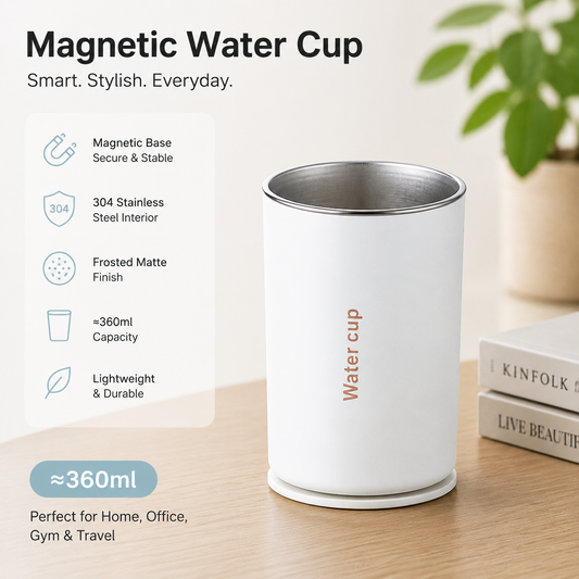 White 304 Stainless Steel Magnetic Hanging Water Bottle, 12.17 oz Double-Wall Insulated Coffee/Milk Cup with Magnetic Coaster