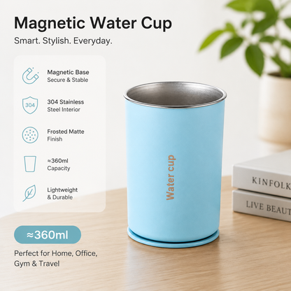 Blue 304 Stainless Steel Magnetic Hanging Water Bottle, 12.17 oz Double-Wall Insulated Coffee/Milk Cup with Magnetic Coaster