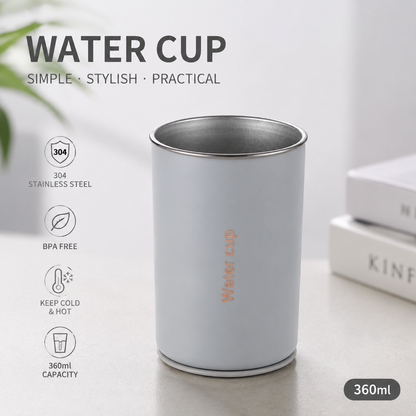 Gray 304 Stainless Steel Magnetic Hanging Water Bottle, 12.17 oz Double-Wall Insulated Coffee/Milk Cup with Magnetic Coaster