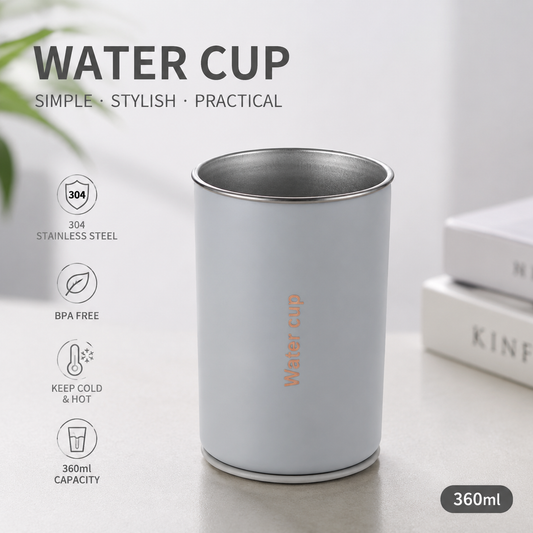 Gray 304 Stainless Steel Magnetic Hanging Water Bottle, 12.17 oz Double-Wall Insulated Coffee/Milk Cup with Magnetic Coaster