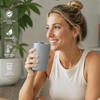 Gray 304 Stainless Steel Magnetic Hanging Water Bottle, 12.17 oz Double-Wall Insulated Coffee/Milk Cup with Magnetic Coaster