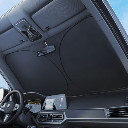 Car windshield sun visor, 55.1 x 27.6 inches, foldable windshield sun visor, UV protection, heat insulation, titanium silver sun visor cover.