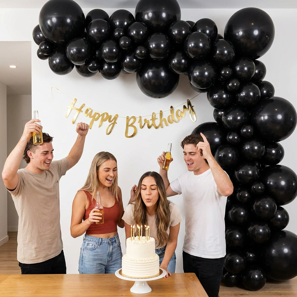 140PCS Black Balloon Garland Kit Latex Balloon Arch Set for Birthday Wedding Party Decoration Black Party Balloon Arch Kit with Multiple Sizes