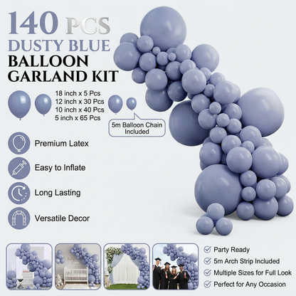 140PCS Grayish blue Balloon Garland Kit Latex Balloon Arch Set for Birthday Wedding Party Decoration Grayish blue Party Balloon Arch Kit with Multiple Sizes