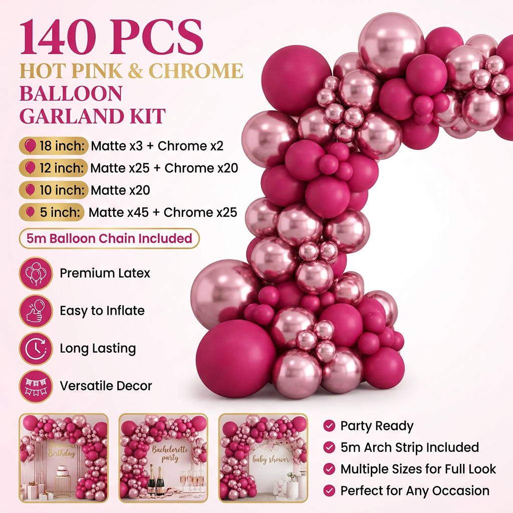 140PCS Rose red Balloon Garland Kit Latex Balloon Arch Set for Birthday Wedding Party Decoration Rose red Party Balloon Arch Kit with Multiple Sizes