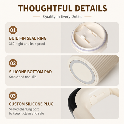 White Self Stirring Coffee Mug Electric Temperature Display Cup 14.4cm (5.67in) Stainless Steel Insulated Travel Mug with 3-Piece Stainless Steel Straw Set for Coffee Milk Protein Shakes