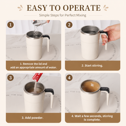 White Self Stirring Coffee Mug Electric Temperature Display Cup 14.4cm (5.67in) Stainless Steel Insulated Travel Mug with 3-Piece Stainless Steel Straw Set for Coffee Milk Protein Shakes