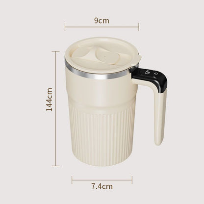 White Self Stirring Coffee Mug Electric Temperature Display Cup 14.4cm (5.67in) Stainless Steel Insulated Travel Mug with 3-Piece Stainless Steel Straw Set for Coffee Milk Protein Shakes