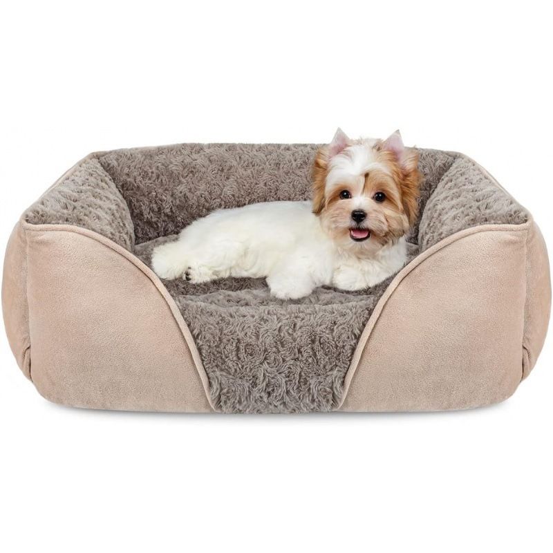 Camel Small & Medium Pet Bed - Washable Rectangle Dog Bed with Bolstered Walls and Anti-Slip Bottom, S (60×45×14cm)