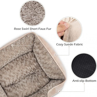Camel Small & Medium Pet Bed - Washable Rectangle Dog Bed with Bolstered Walls and Anti-Slip Bottom, S (60×45×14cm)