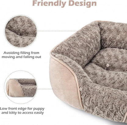 Camel Small & Medium Pet Bed - Washable Rectangle Dog Bed with Bolstered Walls and Anti-Slip Bottom, S (60×45×14cm)