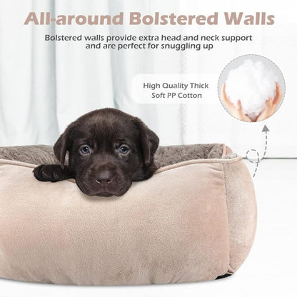 Camel Small & Medium Pet Bed - Washable Rectangle Dog Bed with Bolstered Walls and Anti-Slip Bottom, S (60×45×14cm)