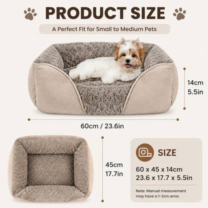 Camel Small & Medium Pet Bed - Washable Rectangle Dog Bed with Bolstered Walls and Anti-Slip Bottom, S (60×45×14cm)