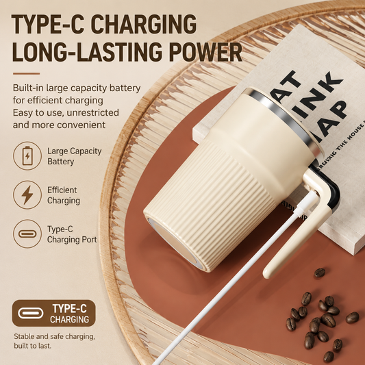 White Electric Self Stirring Mug with Temperature Display Type-C Rechargeable Insulated Coffee Mixing Cup Portable Magnetic Stirring Mug for Coffee Milk Protein Shake Home Office Use