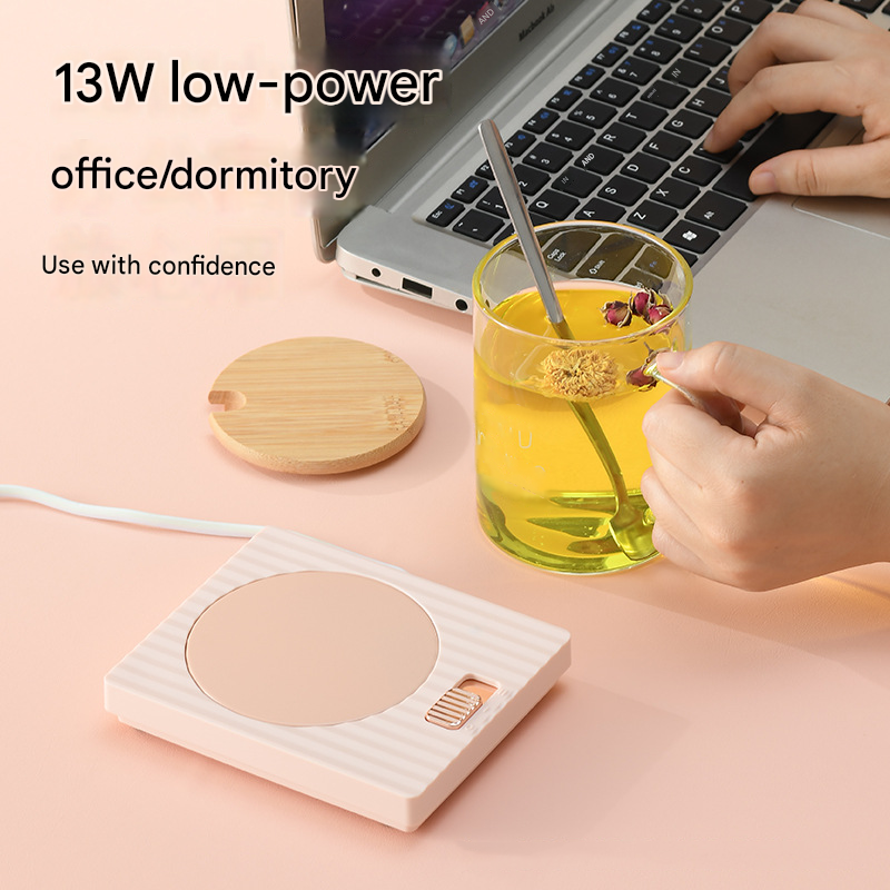 Pink Coffee Mug Warmer Set with Glass Mug and Lid USB Powered 13W Constant Temperature Heating Coaster Approx 45C for Office Home Gift Use