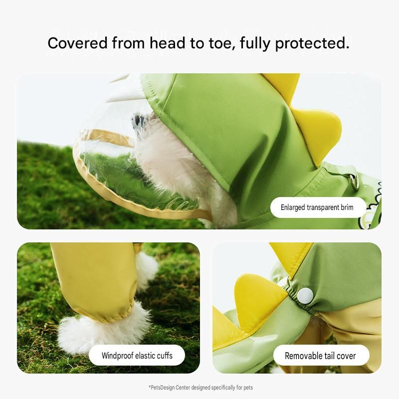 Blue Dog Raincoat Dinosaur Hooded Waterproof Jacket 3XL Size with Leash Hole Removable Tail Cover Full Body Coverage Pet Rain Coat for Outdoor Walking Large Dogs