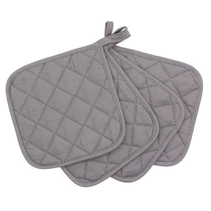 4 Pack Heat Resistant Pot Holders - Grey Cotton Silver Coated Quilted Kitchen Heat Pads Non Slip Oven Mats 18x18cm Baking Cooking Microwave Use Durable Thermal Protection