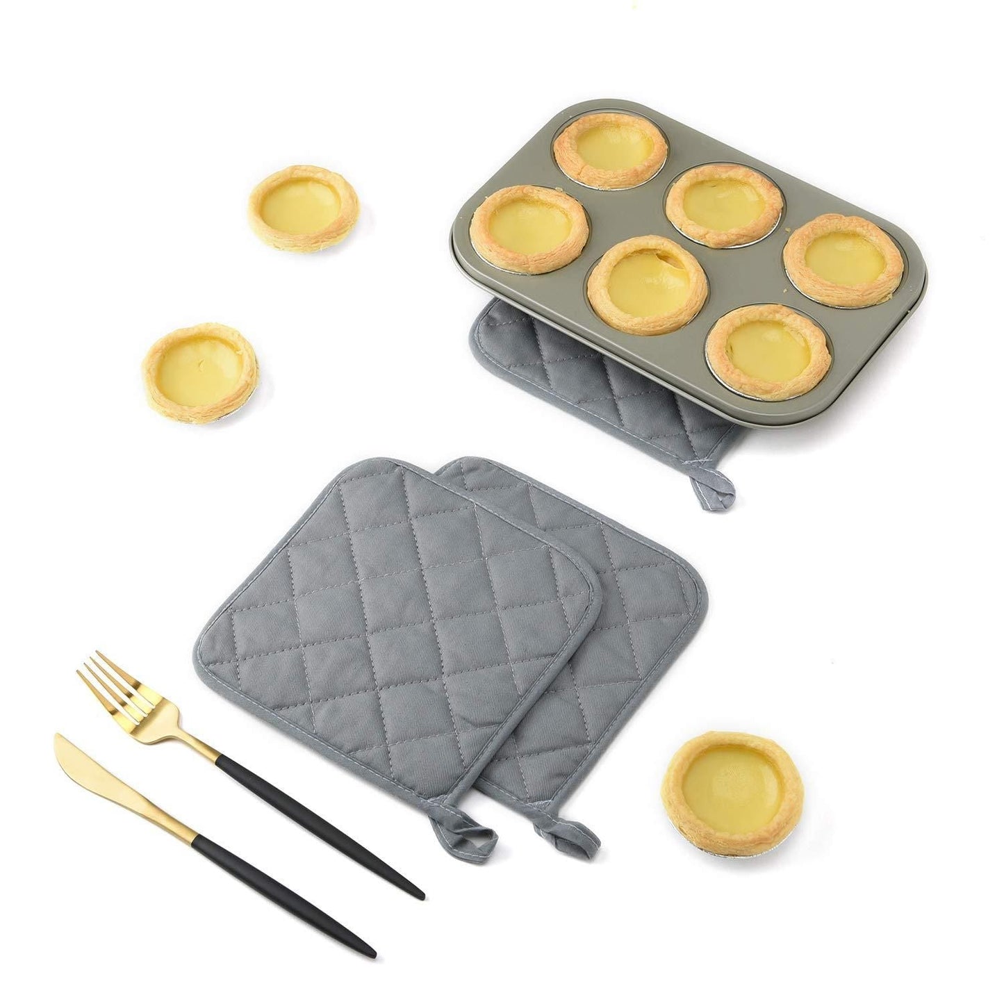 4 Pack Heat Resistant Pot Holders - Grey Cotton Silver Coated Quilted Kitchen Heat Pads Non Slip Oven Mats 18x18cm Baking Cooking Microwave Use Durable Thermal Protection