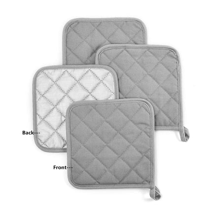 4 Pack Heat Resistant Pot Holders - Black Cotton Silver Coated Quilted Kitchen Heat Pads Non Slip Oven Mats 18x18cm Baking Cooking Microwave Use Durable Thermal Protection
