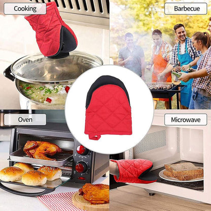 Black Heat Resistant Oven Mitts Set of 2 - Neoprene Cotton Insulated Kitchen Gloves, 500F Heat Protection, Non Slip Silicone Grip for Baking, Cooking, Microwave and Oven Use