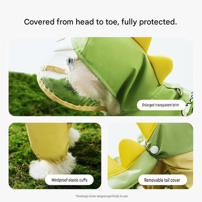 Blue Dog Raincoat Dinosaur Hooded Waterproof Jacket 4XL Size with Leash Hole Removable Tail Cover Full Body Coverage Pet Rain Coat for Outdoor Walking Large Dogs