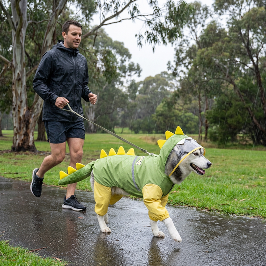 Green Dog Raincoat Dinosaur Hooded Waterproof Jacket 4XL Size with Leash Hole Removable Tail Cover Full Body Coverage Pet Rain Coat for Outdoor Walking Large Dogs