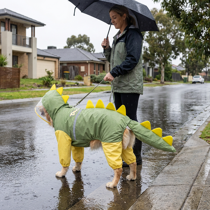Green Dog Raincoat Dinosaur Hooded Waterproof Jacket 6XL Size with Leash Hole Removable Tail Cover Full Body Coverage Pet Rain Coat for Outdoor Walking Large Dogs