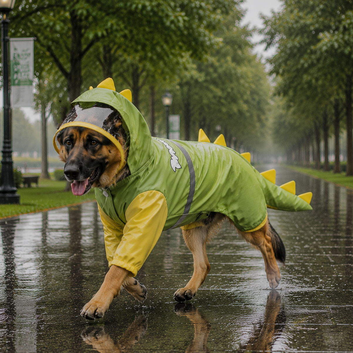 Green Dog Raincoat Dinosaur Hooded Waterproof Jacket 6XL Size with Leash Hole Removable Tail Cover Full Body Coverage Pet Rain Coat for Outdoor Walking Large Dogs