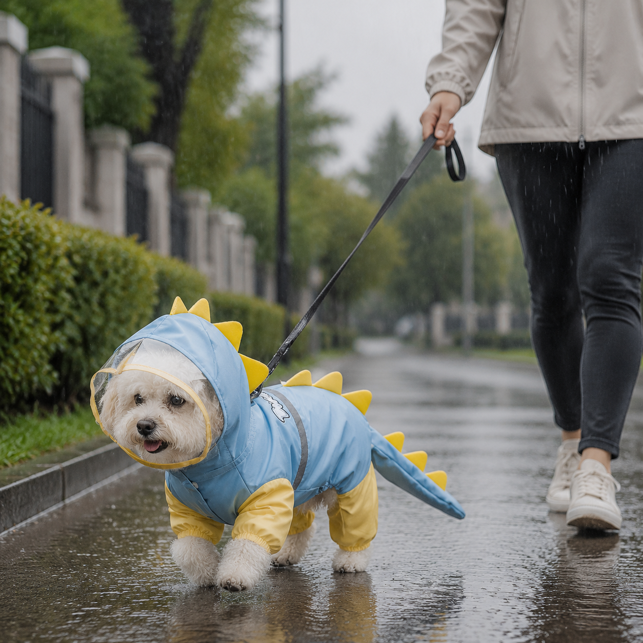 Blue Size XL Waterproof Dinosaur Dog Raincoat with Harness Hole Full Body Pet Rain Jacket for Small Dogs Tail Cover Lightweight Outdoor Walking