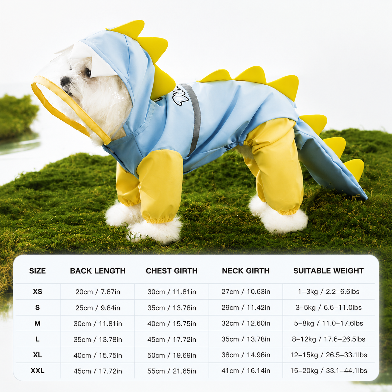 Blue Size XL Waterproof Dinosaur Dog Raincoat with Harness Hole Full Body Pet Rain Jacket for Small Dogs Tail Cover Lightweight Outdoor Walking