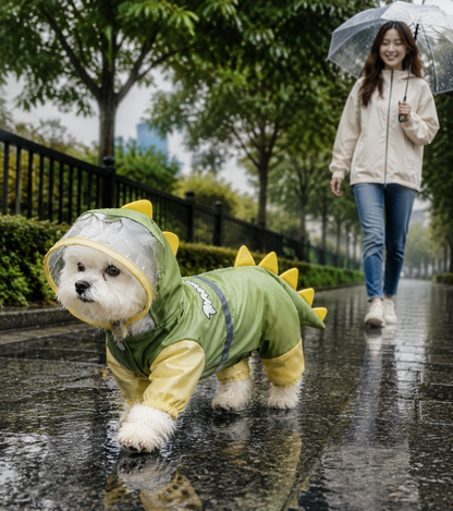 Green Size L Waterproof Dinosaur Dog Raincoat with Harness Hole Full Body Pet Rain Jacket for Small Dogs Tail Cover Lightweight Outdoor Walking