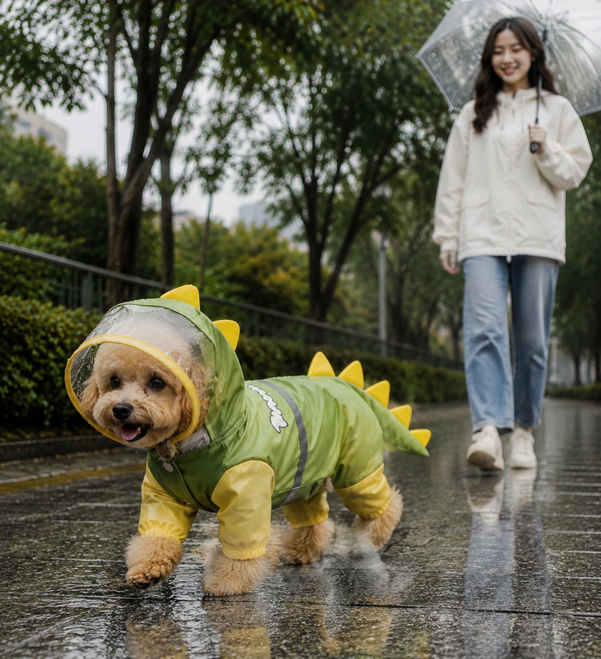 Green Size 2XL Waterproof Dinosaur Dog Raincoat with Harness Hole Full Body Pet Rain Jacket for Small Dogs Tail Cover Lightweight Outdoor Walking
