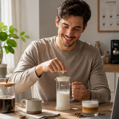Manual Milk Frother Glass Mug 450ml Hand Press Coffee Foamer Stainless Steel Filter Barista Style Milk Foam Maker for Home Coffee Latte Cappuccino