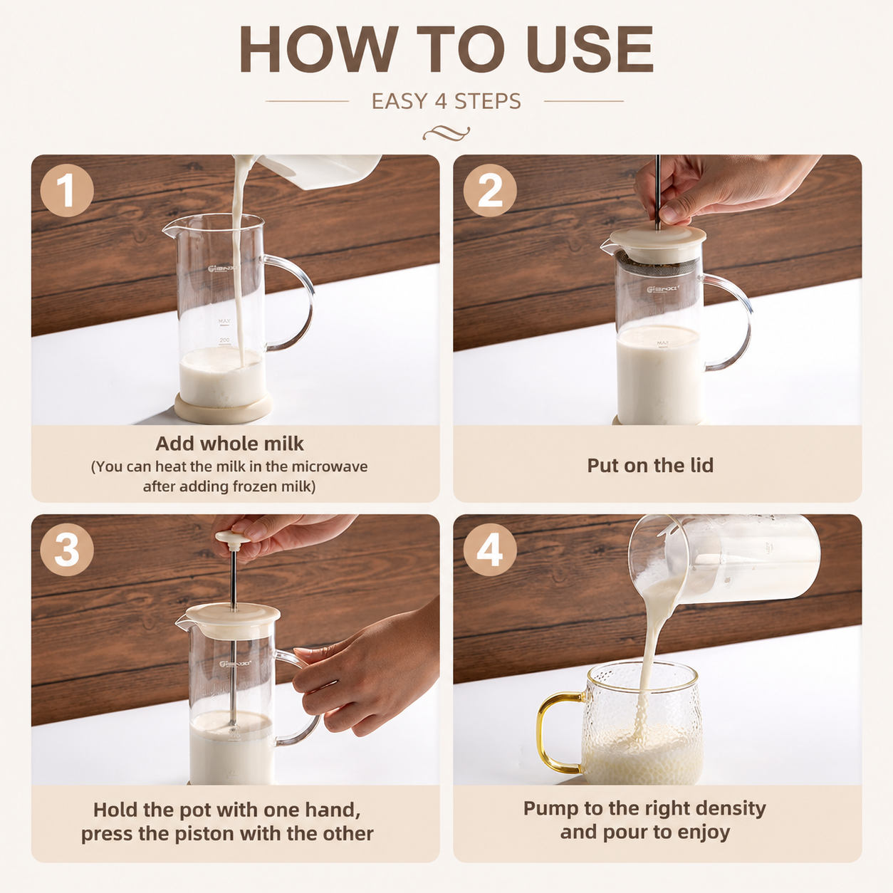 Manual Milk Frother Glass Mug 450ml Hand Press Coffee Foamer Stainless Steel Filter Barista Style Milk Foam Maker for Home Coffee Latte Cappuccino