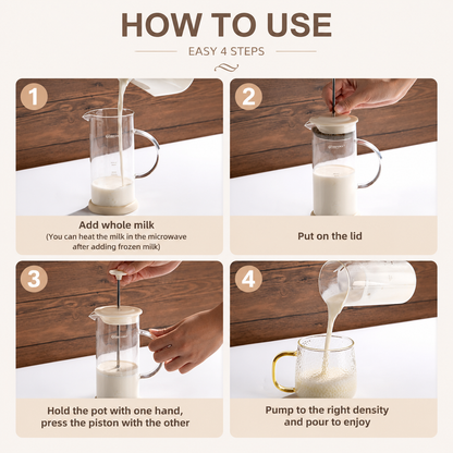 Manual Milk Frother Glass Mug 450ml Hand Press Coffee Foamer Stainless Steel Filter Barista Style Milk Foam Maker for Home Coffee Latte Cappuccino