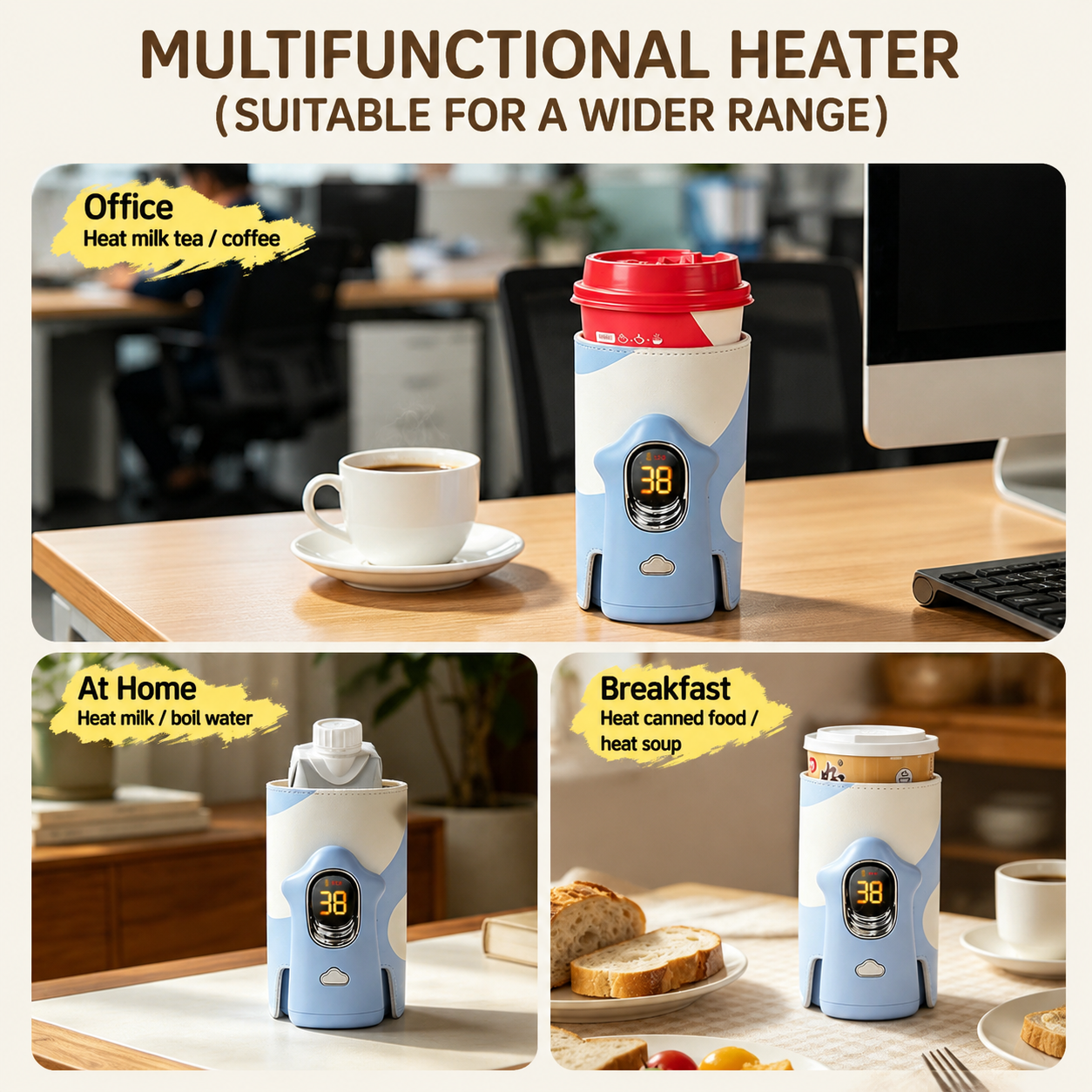 Blue Automatic Stirring Coffee Mug 400ml USB Rechargeable Magnetic Mixing Tumbler with Smart Temperature Display Splash Resistant Lid Portable Coffee Cup for Home Office Travel Gym