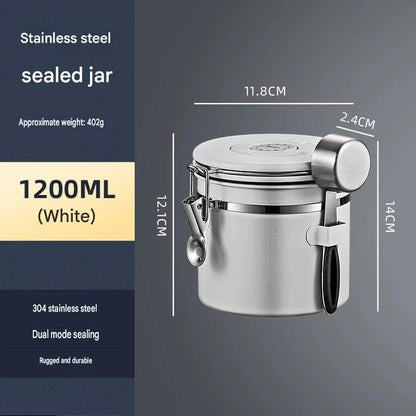 White 304 Stainless Steel Airtight Coffee Canister 1200ml Vacuum Seal Storage Jar with Date Tracker & Measuring Scoop for Coffee Beans Tea Storage