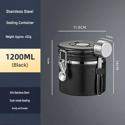 White 304 Stainless Steel Airtight Coffee Canister 1200ml Vacuum Seal Storage Jar with Date Tracker & Measuring Scoop for Coffee Beans Tea Storage