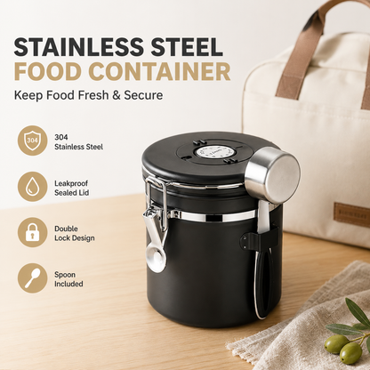 Black 304 Stainless Steel Airtight Coffee Canister 1500ml Vacuum Seal Storage Jar with Date Tracker & Measuring Scoop for Coffee Beans Tea Storage