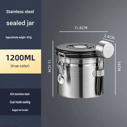 White 304 Stainless Steel Airtight Coffee Canister 1200ml Vacuum Seal Storage Jar with Date Tracker & Measuring Scoop for Coffee Beans Tea Storage