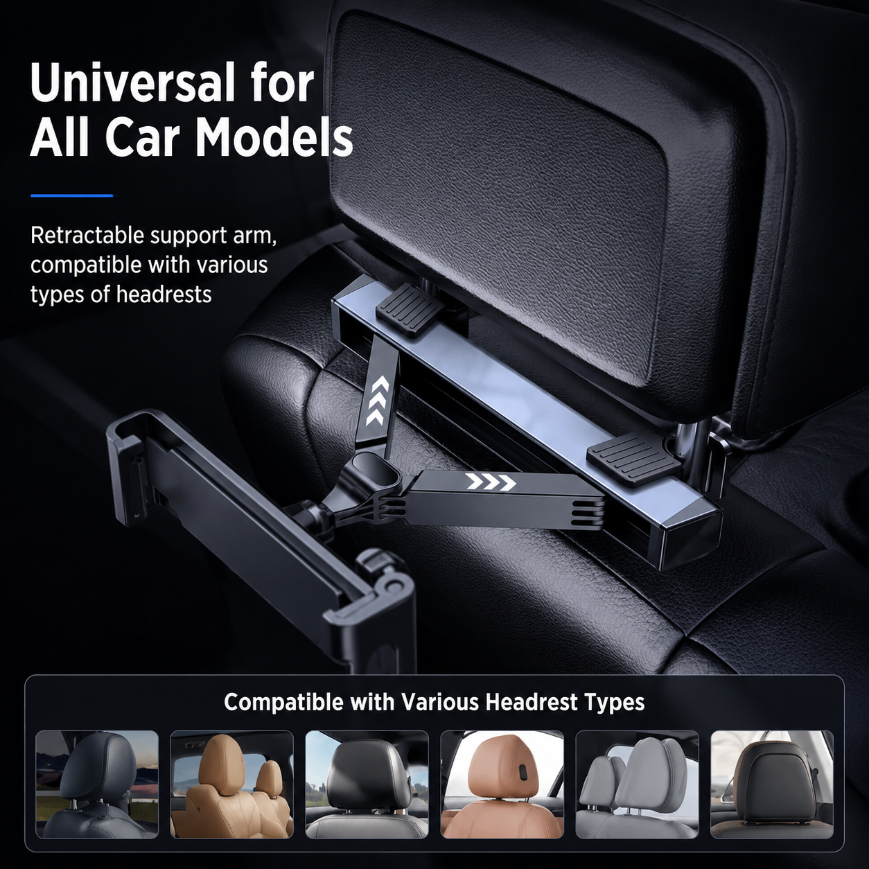 360Â° Rotating Car Back Seat Tablet & Phone Holder â€“ Adjustable Headrest Mount for 4.7â€“12.9 Inch Devices, Universal Car Rear Entertainment Stand