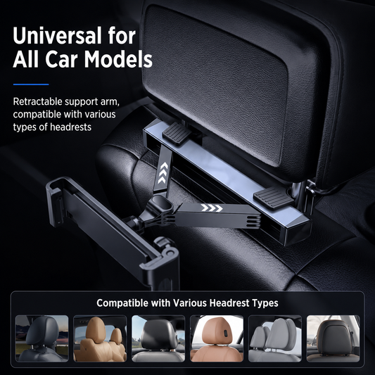 360Â° Rotating Car Back Seat Tablet & Phone Holder â€“ Adjustable Headrest Mount for 4.7â€“12.9 Inch Devices, Universal Car Rear Entertainment Stand