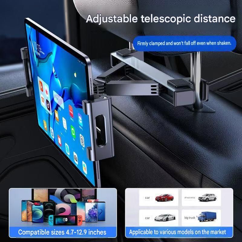 360Â° Rotating Car Back Seat Tablet & Phone Holder â€“ Adjustable Headrest Mount for 4.7â€“12.9 Inch Devices, Universal Car Rear Entertainment Stand