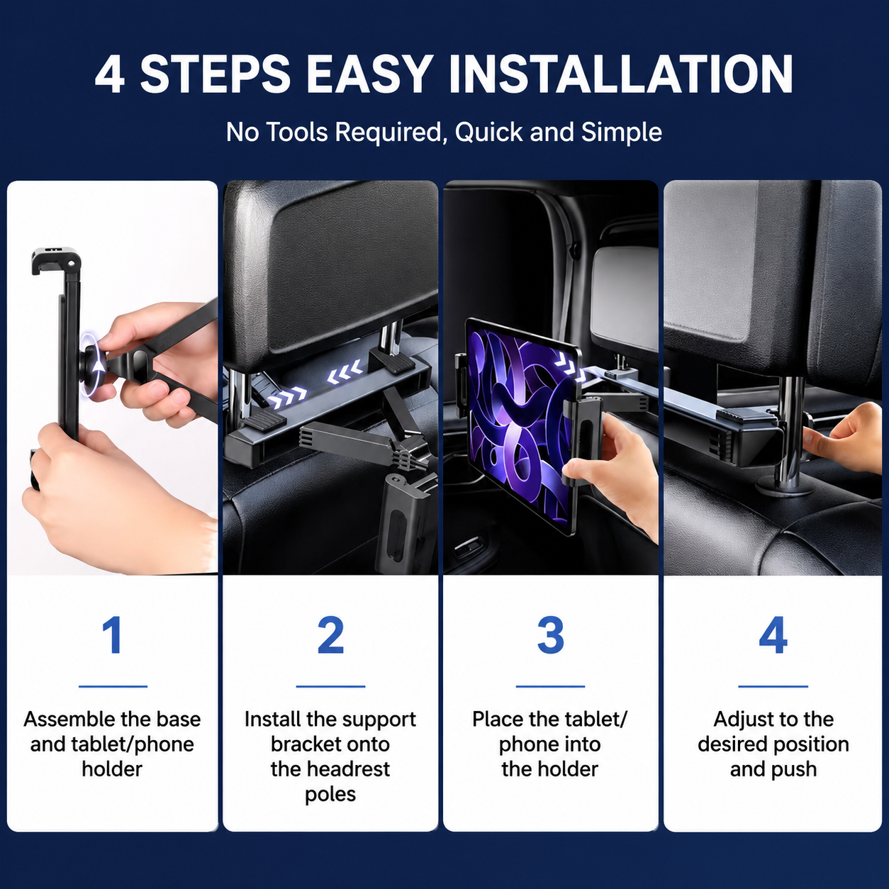 360Â° Rotating Car Back Seat Tablet & Phone Holder â€“ Adjustable Headrest Mount for 4.7â€“12.9 Inch Devices, Universal Car Rear Entertainment Stand