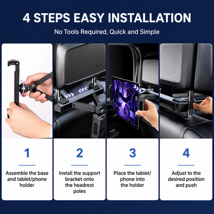 360Â° Rotating Car Back Seat Tablet & Phone Holder â€“ Adjustable Headrest Mount for 4.7â€“12.9 Inch Devices, Universal Car Rear Entertainment Stand