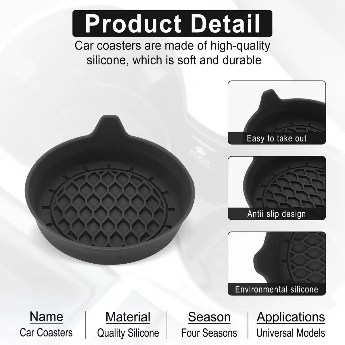 4 Pack Silicone Car Cup Holder Coaster Set â€“ Anti-Slip Heat Resistant Car Cup Mats, Universal Car Interior Drink Pad Accessories