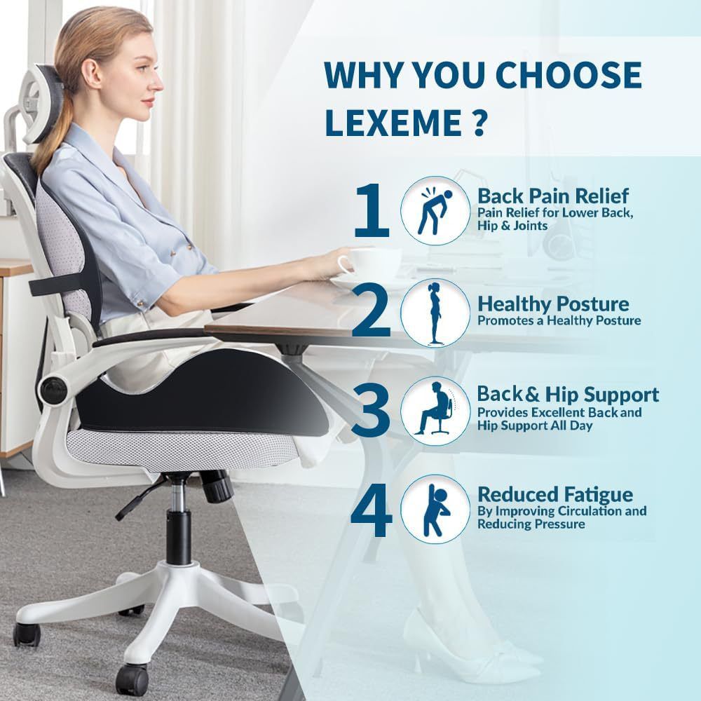 Memory Foam Seat Cushion & Lumbar Support Pillow Set â€“ Ergonomic Office Chair & Car Seat Pad for Lower Back Pain Relief, Hip & Back Comfort
