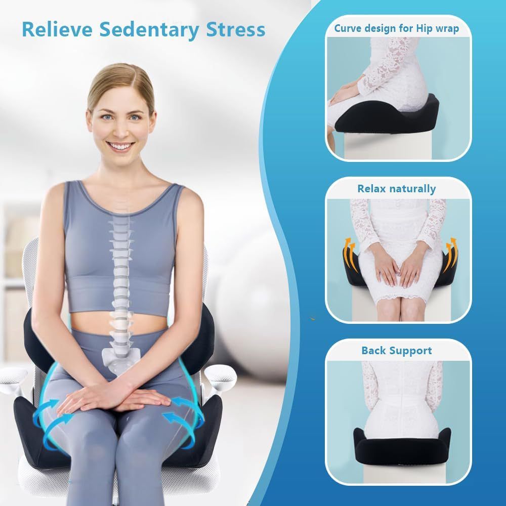 Memory Foam Seat Cushion & Lumbar Support Pillow Set â€“ Ergonomic Office Chair & Car Seat Pad for Lower Back Pain Relief, Hip & Back Comfort